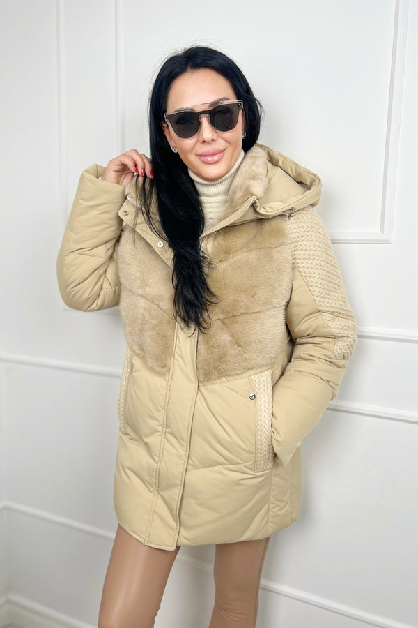 Down jacket with hood and mink