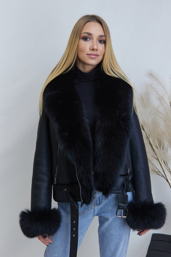 Natural sheepskin coat with polar fox