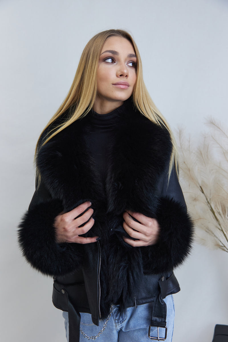 Natural sheepskin coat with polar fox