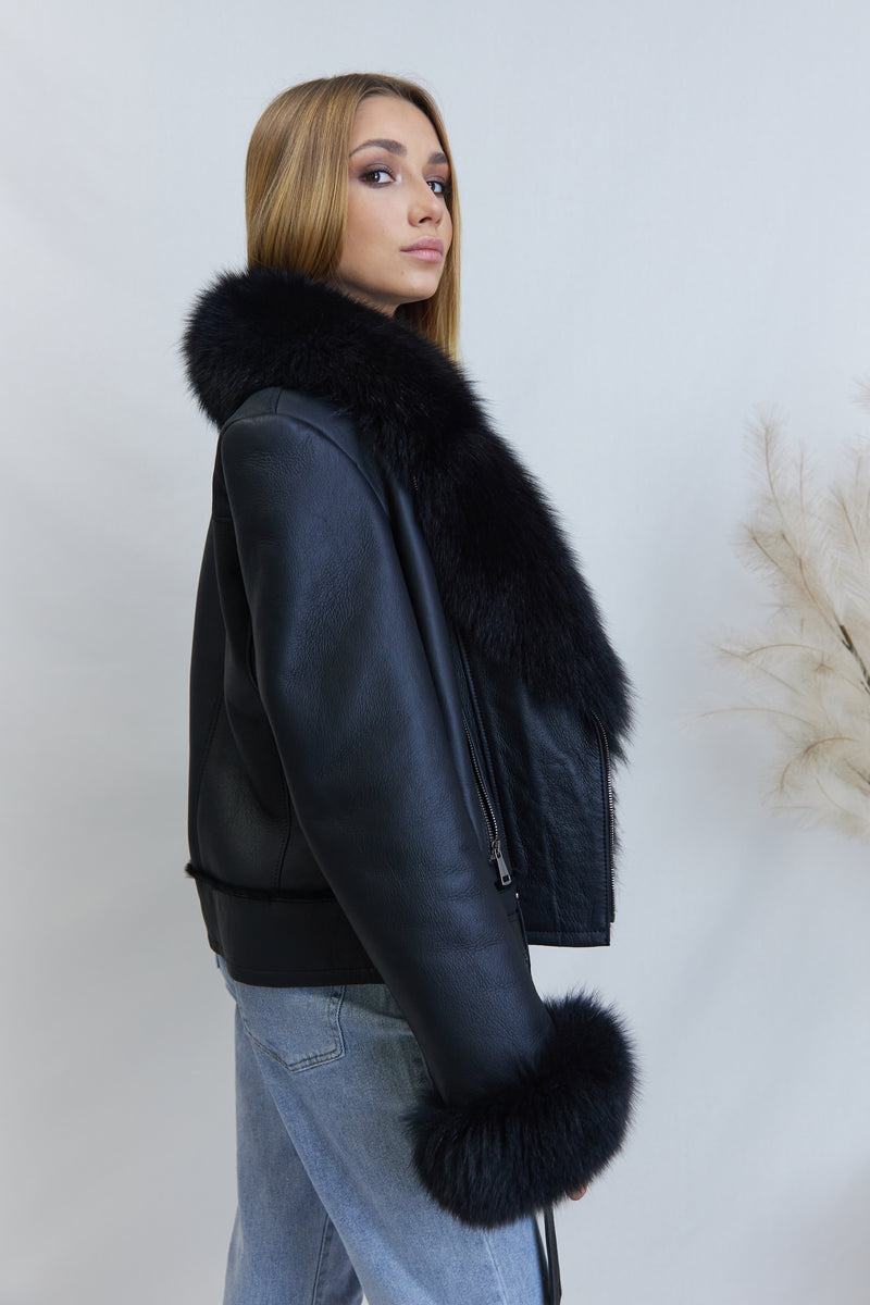 Natural sheepskin coat with polar fox