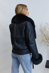 Natural sheepskin coat with polar fox